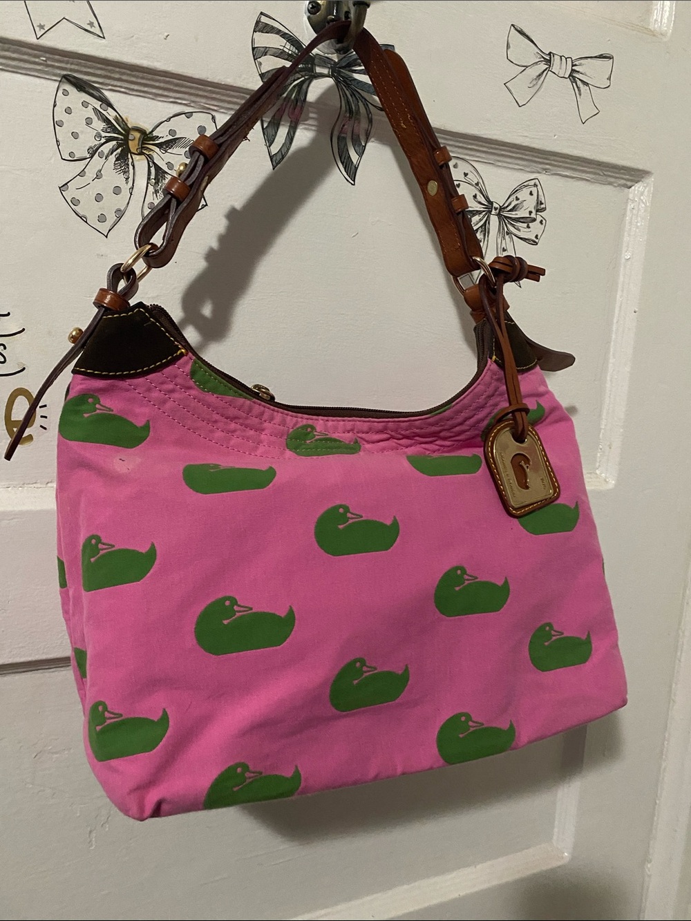 Dooney & Bourke Pink Shoulder Bag with Green Duck Print